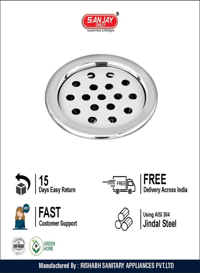 Sanjay Chilly Stainless Steel Round Floor Drain 4 Inch for Bathroom | Antique Design | Bathroom Floor Jali | Floor Trap Jali | Bathroom Drain Jali Waste Water Drainer (TOF Round Silver 4 INCH) - Image 5